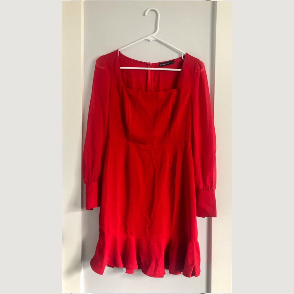 Square Neck Bishop Sleeve Ruffle Hem Dress | Womens Size S (4)